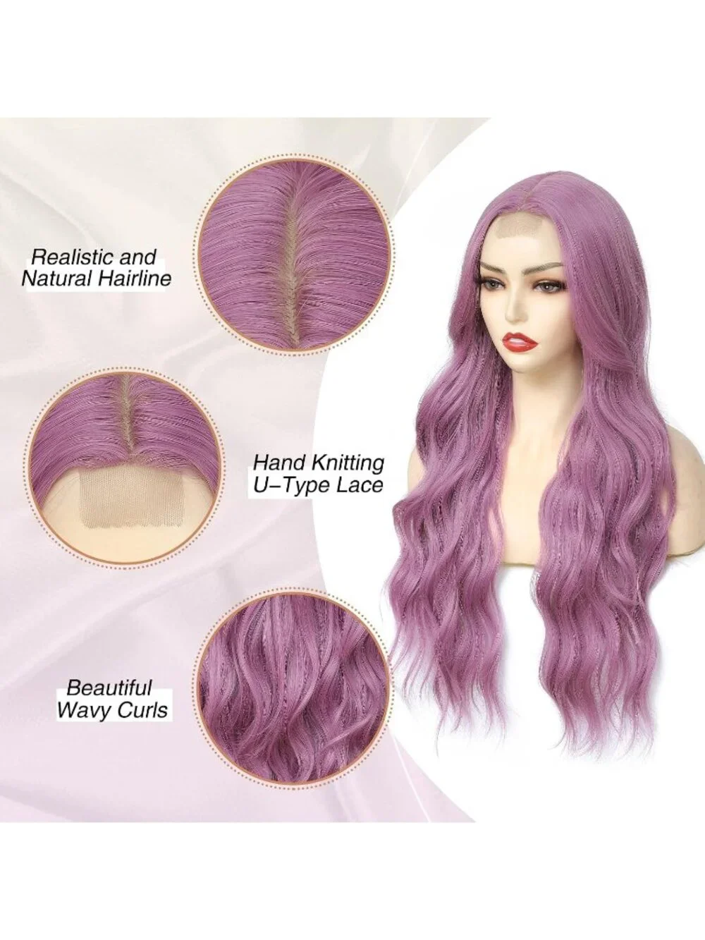 Women's Purple 26 Inch Natural Looking Heat Resistant Long Wavy Wigs